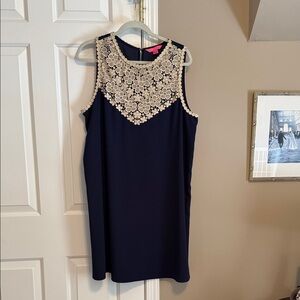 Elegant Navy Blue Lily Pulitzer Dress with gold floral trim